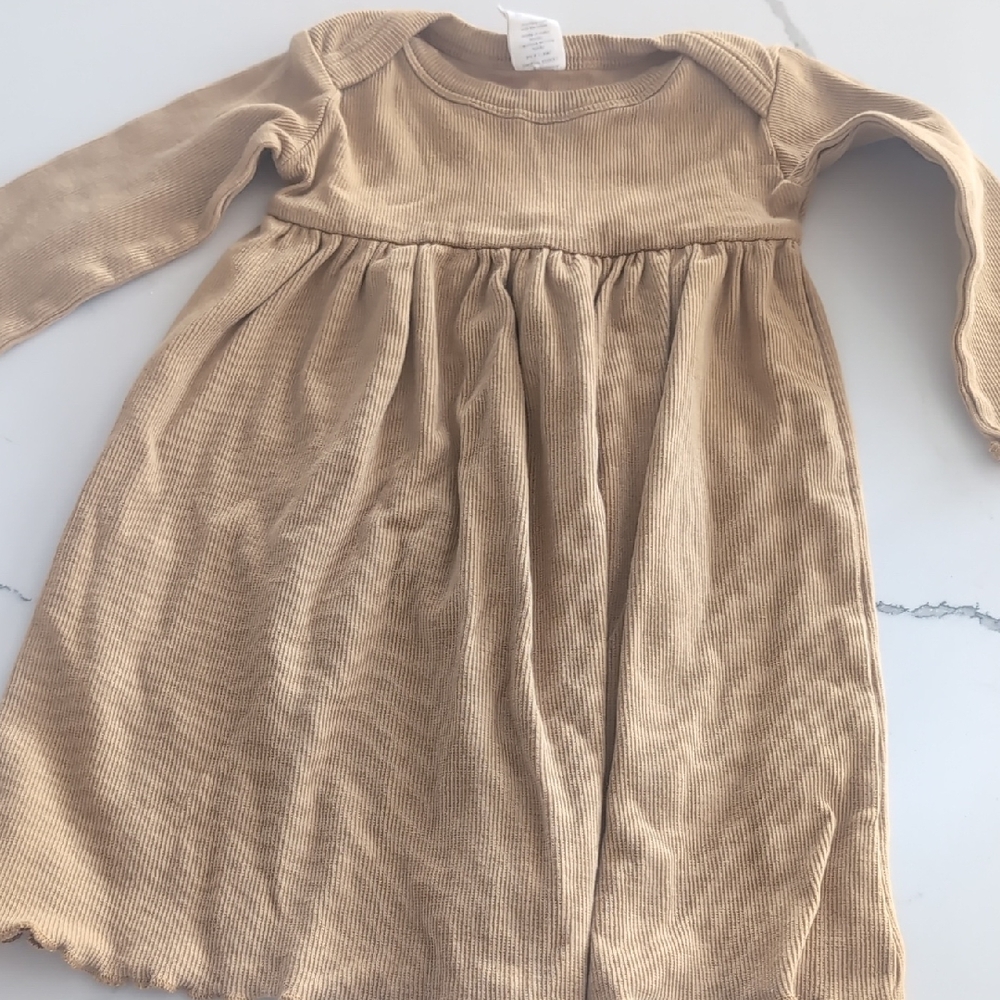 kate quinn Tan Ribbed Long Sleeve Girls' Dress